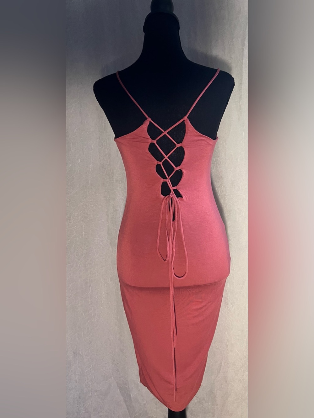 Strappy Lace-Up Back Bodycon pink dress